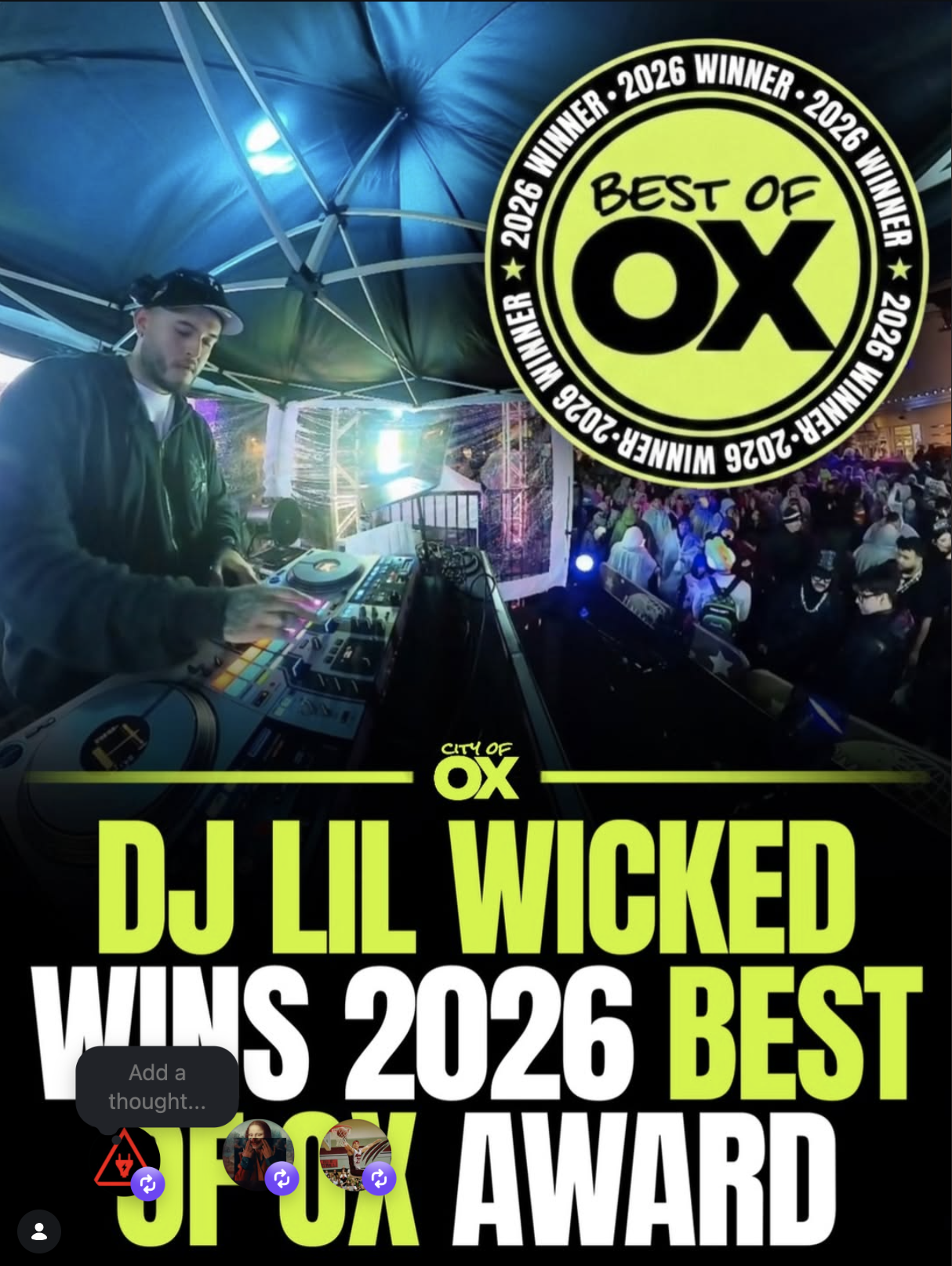 DJ Lil Wicked wins Best DJ of Ox 2026